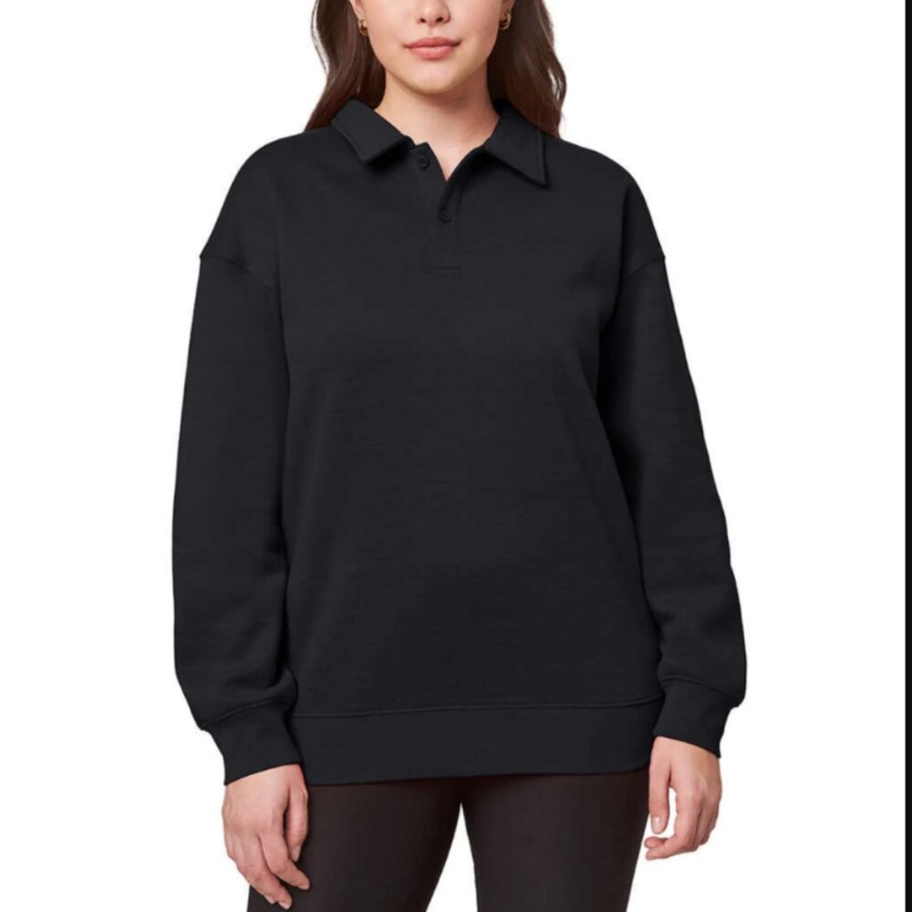 Mondetta Collared Pullover Sweatshirt Black Size Large NWT